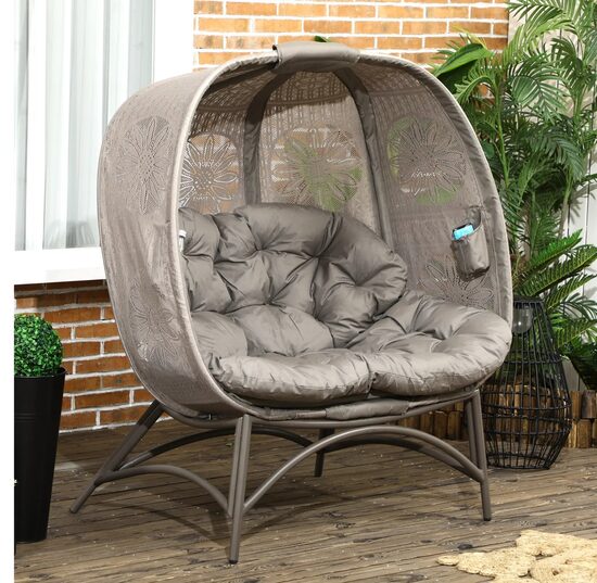 Outsunny dārza krēsls 2 personām, atpūtas krēsls balkonam, terasei